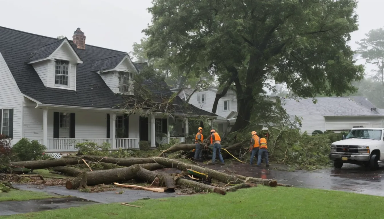 Provider crew safely cutting a storm-fallen tree near a home in the Yellow Springs area